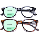 AQWANO 2 Pack Round Bifocal Reading Glasses Lightweight Comfortable Fashion Readers with Spring Hinges for Men Women, 1.5
