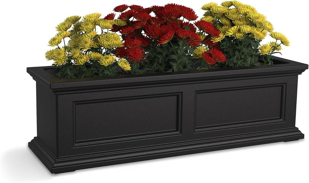 Mayne Fairfield 3-Foot Window Box  Self-Watering, Weather-Resistant Planter for Flowers  Durable Design for Outdoor Use, Perfect for Windows (Black)