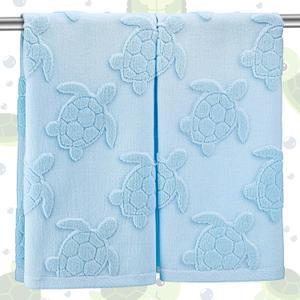 2 Pcs Sea Turtle Hand Towels Turtle Bathroom Decoration Jacquard Weave 100% Cotton Absorbent Dish Bath Towels for Kitchen Tropical Beach Bathroom Decor Gift