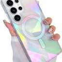 Cute Case for Samsung Galaxy S25 Ultra Case for Women Girls [ Compatible with Magsafe ] Clear Glitter Girly Aesthetic Rainbow Sparkly Bling Magnetic Phone Cover, Iridescent Geometry