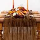 DeZerlor Brown Cheesecloth Table Runner Spring Table Runner Boho Gauze 120 Inches Marron Cheesecloth Table Decor for Wedding Bridal Baby Shower Valentine's Day