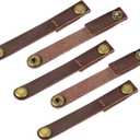 MECCANIXITY Pack of 5 Leather Cable Straps Cord Organizer 90x12mm Portable Cable Leather Clips Brown Earphone Cord Management for Cable, Wire