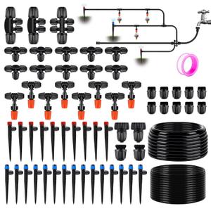 TWOWYHI 98FT 1/4 Inch 50FT 1/2 Inch Tubing Drip Irrigation System Kit Automatic Garden Irrigation Equipment Adjustable Quick Connector Watering Misting for Outdoor Yard Lawn Raised Bed Greenhouse
