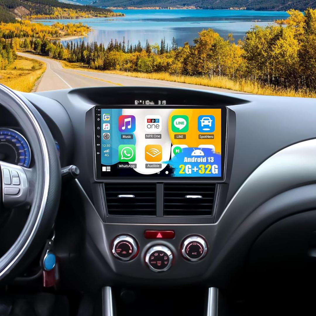 Android Car Stereo for Subaru Forester Impreza WRX 2008 2009 2010 2011 2012 9 Inch Touchscreen Car Radio with Apple CarPlay Android Auto Bluetooth GPS WiFi FM HiFi Backup Camera MIC 2G+32G (P3)