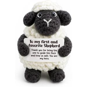 Handmade Crochet Little Black Sheep Gift for Dad from Daughter - with "My Favorite Shepherd" Card - Sentimental Father's Day, Birthday, Christmas Presents - Unique "You Are My Hero" Keepsake for Father, Papa