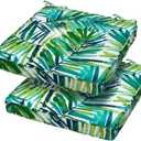 Magpie Fabrics Square Corner Seat Cushion, 18" x 18" x 2.5", 2 Pack, Indoor/Outdoor Waterproof Weather Resistant Universal Chair Pads for Patio Garden Dining - Green Palm Leaves