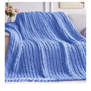 Chunky Knit Throw Blanket, 80''*90'' Knitted Throw Chenille Yarn for Bed Couch, Handmade Light Blue Crochet Big Thick Blanket, Machine Washable Cute Comfy Blanket for Home Decor