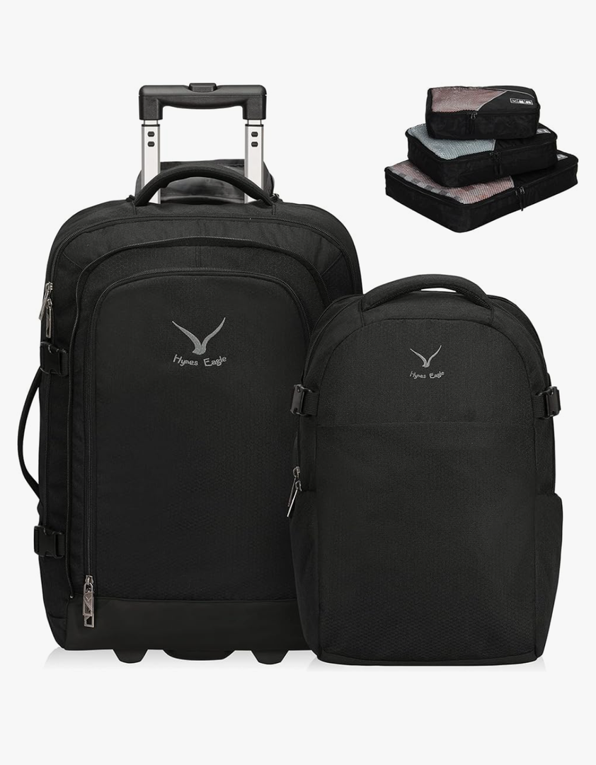 Hynes Eagle 2 in 1 Travel Backpack 22 inches Carry on Luggage 63L Rolling Backpack for Men Women with Packing Cubes 3PCS Set