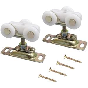 3/4 Inch Sliding Pocket Door Rollers Assembly, Sliding Door Wheels Replacement Part with Top Hanger for Johnson Part Hardware Kit, Sliding Door Hardware Kits for Bypass, Closet Doors