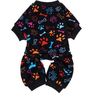 SCENEREAL Fleece Dog Pajamas for Small Medium Large Dogs, Warm Soft Puppy Jumpsuit, Adorable Bones Paw Print Pet Sweaters Clothes, Doggy Pjs Cat Coat for Boy Girl