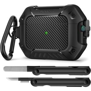 MOBOSI for AirPods Pro 2 Case, Compatible with AirPod 2nd Generation Cover [Compatible with MagSafe] with Lock&Keychain&Cleaner Kit, Full Body Shockproof Protective Hard Shell (2023), Black | with Cleaner Kit, Case Cover, with Lock & Keychain, Full Body Shockproof, 2023/2022/2019, Black
