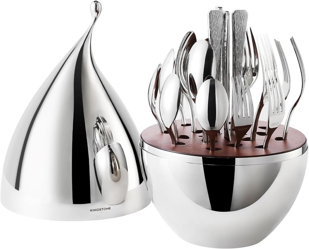 Silverware Set with Waterdrop Storage Organizer, 20-Piece Flatware Cutlery Set in Gift Box, Forged Premium Stainless Steel Mirror Polished, Service for 4, Ideal for Kitchen, Party, Gift​