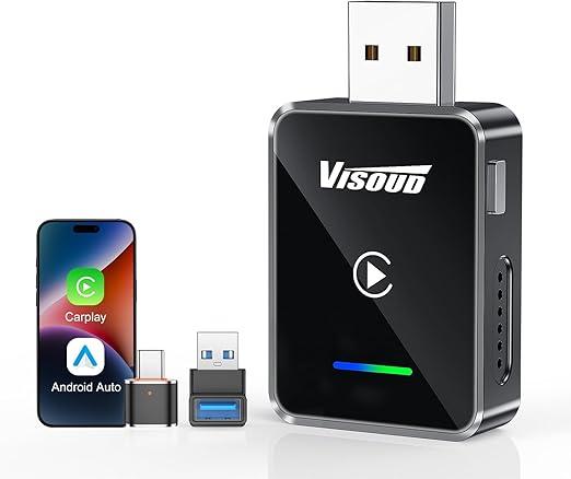 2026 Wireless CarPlay & Android Auto Adapter, OneClick Switch, 3s Auto Reconnect, A9 Chip, Bluetooth 6.0, 5.8GHz WiFi, Plug & Play, with USBC & RightAngle Cables