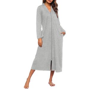 Ekouaer Women Zipper Robe Long Sleeve Loungewear Lightweight Housecoat Full Length Nightgown with Pockets (XX-Large, Gray)