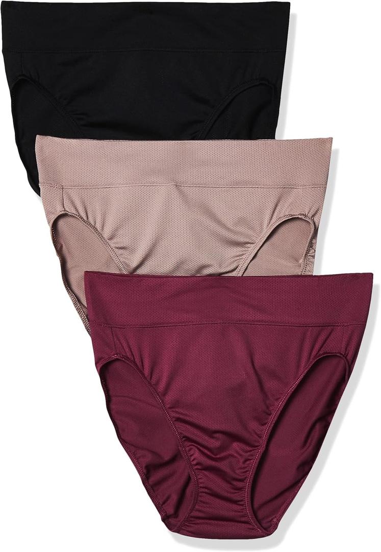 Warner's Women's Allover Breathable Hi-Cut Panty (XX-Large, Amaranth / Mink / Black)