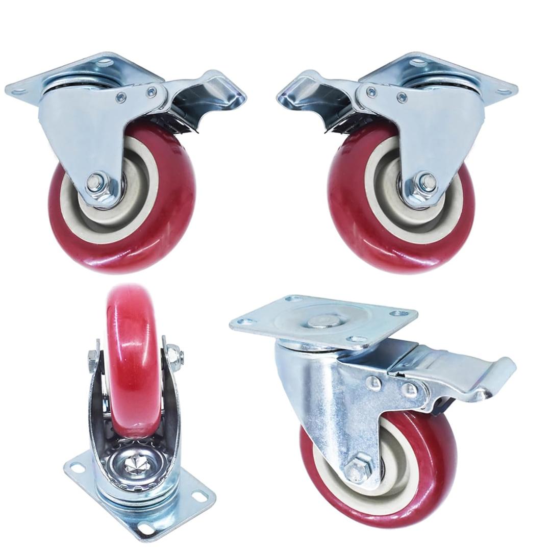 munirater 4-Pack 4 Red Caster Wheel Omni-Directional Swivel Casters with Brake
