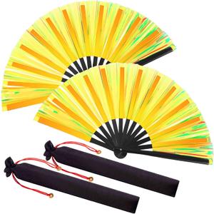2 x Maitys Large Rave Fan Folding Handheld Fans 13'' Clap Fans for Line Dancing Clack Fan Holographic Festival Accessory for Martial Art Gift Performance, Includes 2 Pouch