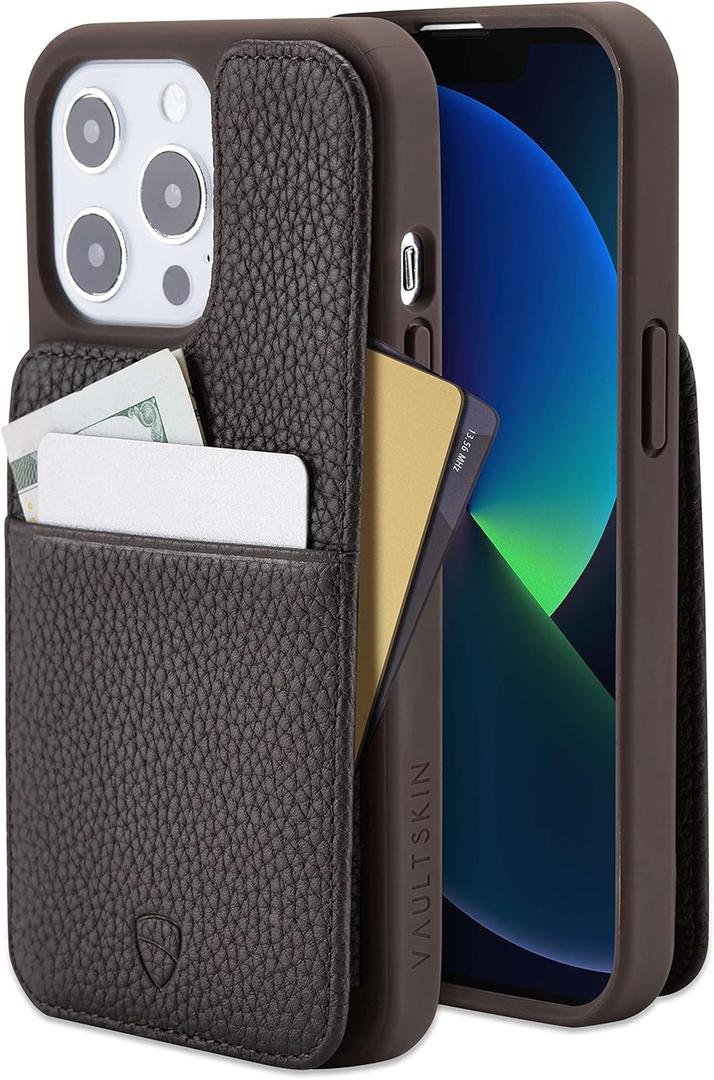 Vaultskin Eton Armour iPhone Leather Wallet Case. Slim Card Holder (iPhone 13 Pro, Brown Matt)