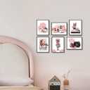 Pink Wall Art Canvas Prints Makeup Room Wall Decor,Modern Artwork Women Girls Bedroom Fashion Decorations,Set of 6 (8 * 10inch,Unframed).