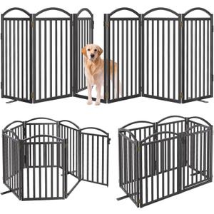 Malier Metal Freestanding Dog Gates with Door, 36'' Height Outdoor Indoor Dog Fences, Extra Wide Foldable Puppy Gate for Stairs (Black, 6 Panels with Door 120''W  36''H)