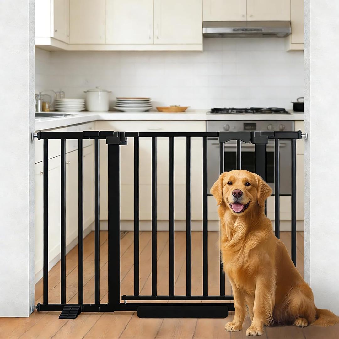 Safety Door bar for Infants and Young Baby and Pet Safety Gate Adjustable Steel Barrier for Stairs Doorways and Hallways Easy Install Black