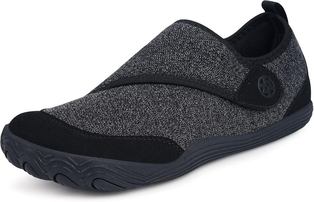 Sisttke Womens Mens Barefoot Slippers Wide Diabetic Shoes with Arch Support Orthopedic Adjustable Walking Slipper Arthritis Edema Swollen House Shoes Indoor Outdoor (Black)