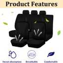 Car Seat Cover Full Set, Soft Breathable Sporty Front and Rear Split Bench Protector with Removable Headrest Cover, Automotive Interior Seat Protection Cushion, Universal for Vehicles (Black)