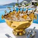 Polished Gold Large Stainless Steel Ice Bucket for Parties, Beverage Tub
