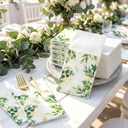 Potchen 100 Linen Feel Napkins Disposable Cloth Like Napkins Prefolded Hand Towel with Built-in Flatware Pocket Cocktail Hand Towel for Wedding Bridal Shower Supplies(100 Pcs,Green Eucalyptus Leaf)