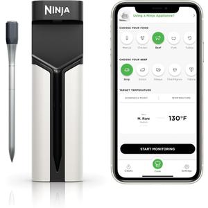 Ninja Meat Thermometer ProChef Wireless Probe for Indoor & Outdoor Air Fryer, Grill, Cooking, Smoker, Oven, Roaster, Long Range Bluetooth App Connection, Flareup Resistant, Waterproof, US Only, WP100