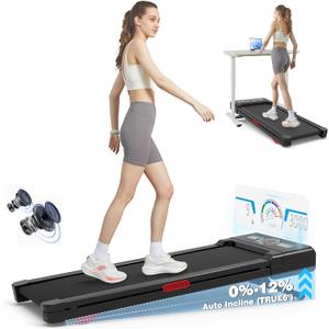 Walking Pad Treadmill with 12% 9-Level Auto Incline, 450 lbs Capacity RGB LED Screen, Bluetooth Speaker Under Desk Treadmill, Compact Treadmills for Home Hiking