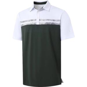 Rouen Polo Shirts for Men Quick Dry Regular Fit Casual Color Block Chest Print Active Short Sleeve Collared Mens Golf Shirt (3X-Large, Olive Green)