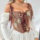 UTOWO Women Renaissance Floral Bodice Corset Tops Gothic Overbust Steampunk Bustier Leopard Bodyshaper (Brown, S)
