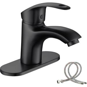BELZ Single Handle Bathroom Faucet, One Hole Brass Bathroom Vanity Sink Faucets with Deck Plate, Suitable for 1 or 3 Holes, Matte Black