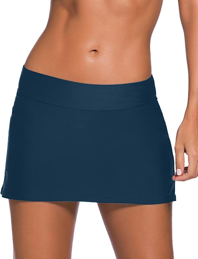 REKITA Women Swim Skirt Solid Color Waistband Skort Bikini Bottom (XX-Large, Insignia Blue 705)