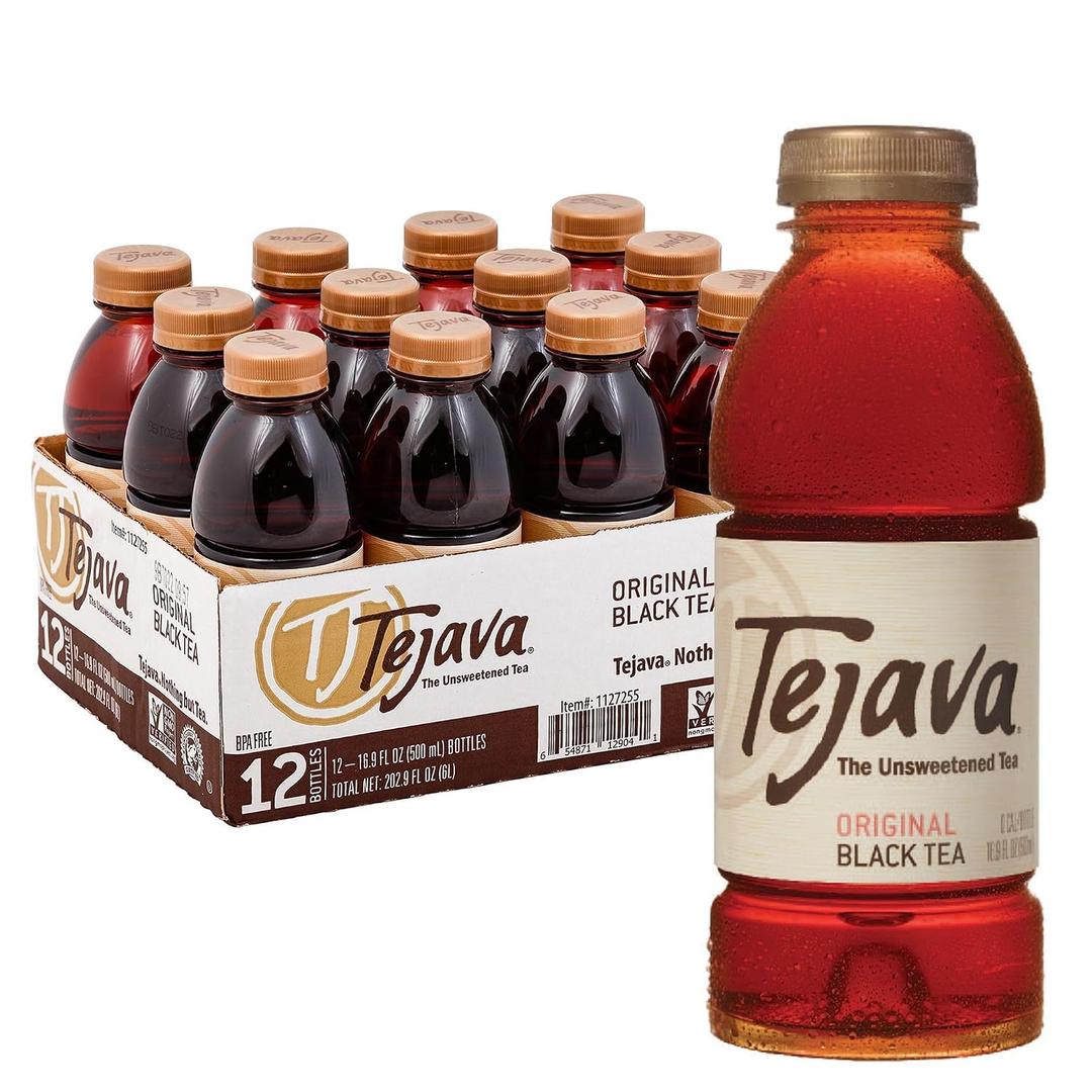 Tejava Original Unsweetened Black Iced Tea, 12 Pack, 16.9oz PET Bottles, Non-GMO, Kosher, No Sugar or Sweeteners, No calories, No Preservatives, Brewed in Small Batches BBD: 05/14/2026