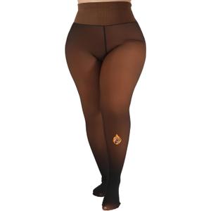 MERYLURE High Waist Fleece Lined Tights Women Plus Size, Fake Translucent Winter Warm Pantyhose Thick Thermal Leggings (X-Large-XX-Large, Caramel)