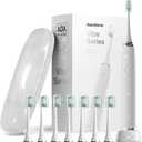 Aquasonic Vibe Series Ultra-Whitening Toothbrush ADA Accepted Electric Toothbrush -  4Brush Heads & Travel Case 40,000 VPM Motor & Wireless Charging - 4 Modes w Smart Timer Optic White