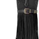 Richealnana Women's Fringe Pointed Toe Block Heel Pull On Metal Buckle Western Cowboy Boots (Black,10)