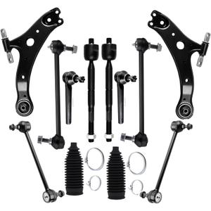SCITOO 12pcs Suspension Control Arm Kit - Fit For Lexus RX330 RX350 For Toyota Highlander Front Lower Control Arm Sway Bar Links Outer & Inner Tie Rod Ends Steering Rack Boots