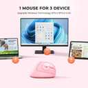 MEETION Pink Wireless Ergonomic Mouse, Bluetooth Vertical Rechargeable Mice, 4 Adjustable DPI 800-2400, Bluetooth 5.2+5.2+USB Mouse for Windows/Mac, for Laptop/PC/Desktop/Computer/iPad
