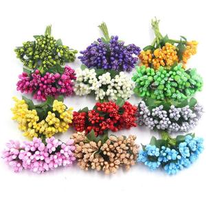 144pcs Artificial Mini Flower Stamen Pistil and Soft Stem,20mm Tiny Berry for DIY Wedding Make Bridal Hair Clips,Cake Top,Wrist Corsage Boutonniere,Candle Rings Wreath Bracelet Flower (Multicolor)