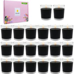 20 Packs Unscented Black Votive Candles in Glass, Small 2 Inch Soy Wax Candles for Halloween Wedding Party Home Holidays Relaxation Spa