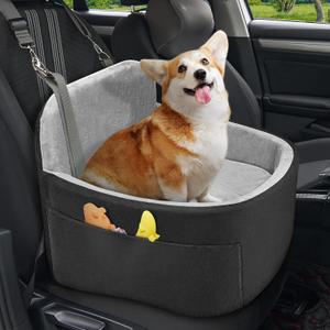 ONE PIX Dog Car Seat for Small Medium Dog, Dogs Booster Car Seats with 6 Inches Higher Memory Foam Cushion, Portable Dog Carriers, Pet Travel Bed Under 30lbs, Storage Pockets and Safety Belt, Grey