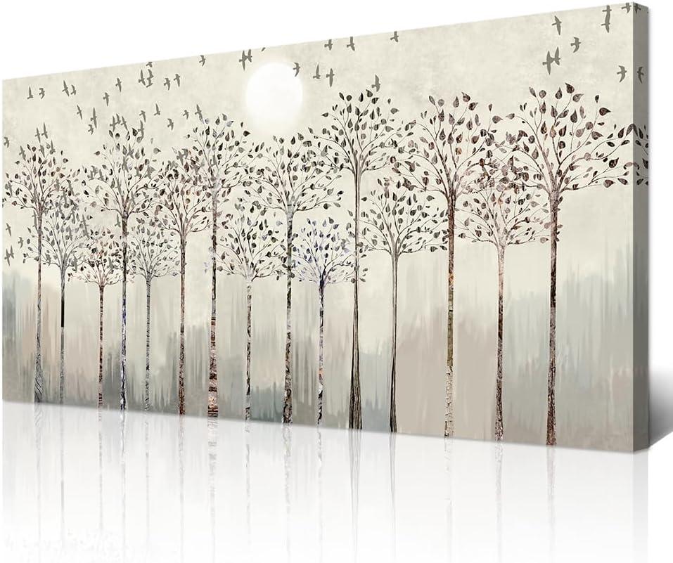 Wapluam Framed Canvas Wall Art For Living Room Large Wall Decorations For Bedroom Office Wall Decor Scenery Abstract Wall Paintings Pictures Artwork Canvas Prints Boho Room Home Decor 20X40 in (40L" x 20W", Trees And Birds)