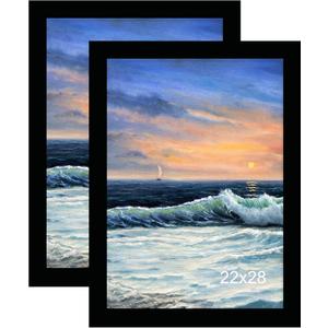 LUCKYLIFE 22x28 Picture Frame, Wall Hanging Poster Frames, Display Pictures 22 x 28 without Mat, Pack of 2, Black
