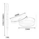 Bekith 100 Pack Plastic Petri Dishes with Lids, 60mm Dia x 15mm Deep Sterile Clear Petri Dishes with 100Pcs Plastic Transfer Pipettes (3ml) for Lab, Science, Experiment