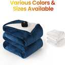 WOOMER Electric Blanket Full Size 77" x 84", Heated Blanket with 0.5-12 Hours Timer & 10 Heating Levels, ETL Certified, Navy Blue Velvet & White Sherpa, Over-Heat Protect, Machine Washable