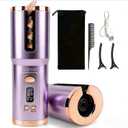 Cordless Automatic Curling Iron, 6 Temp Settings, All Hair Types, 6500mAh Max Battery, Type-C Fast Charge, Ceramic Ionic Hair Curler for Travel & Outdoor Use, Anti-Scald Auto Shut Off(150-200 ℃) Purple