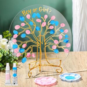 Pasimy Gender Reveal Fingerprint Tree Boy or Girl Party Ideas Baby Shower Guest Book Party Game Gender Reveal Decoration Supplies Baby Shower Sign in for He or She Keepsake(Classic)